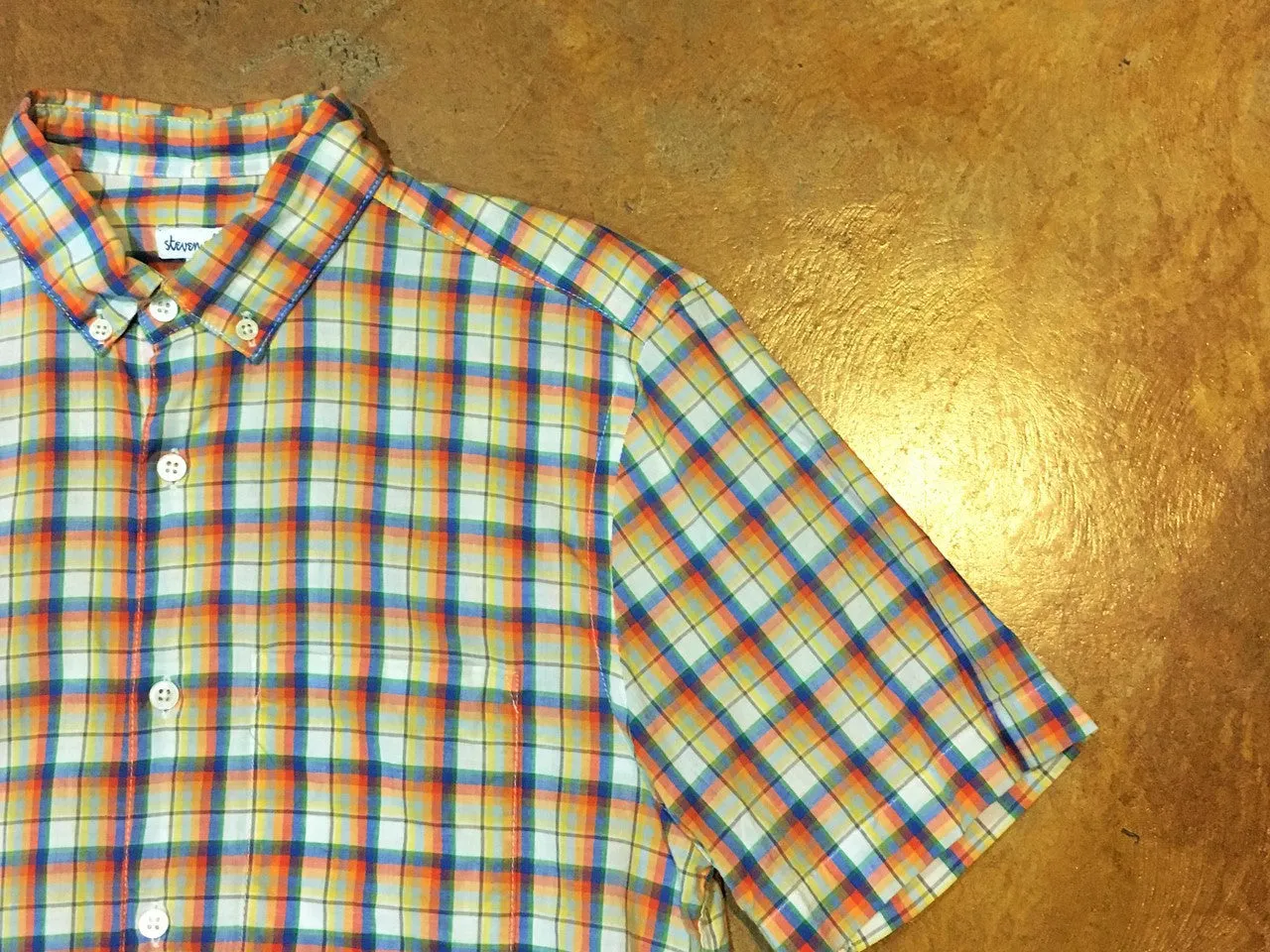 MST0019  Steven Alan Short Sleeve Single Needle Shirt  Orange Multi