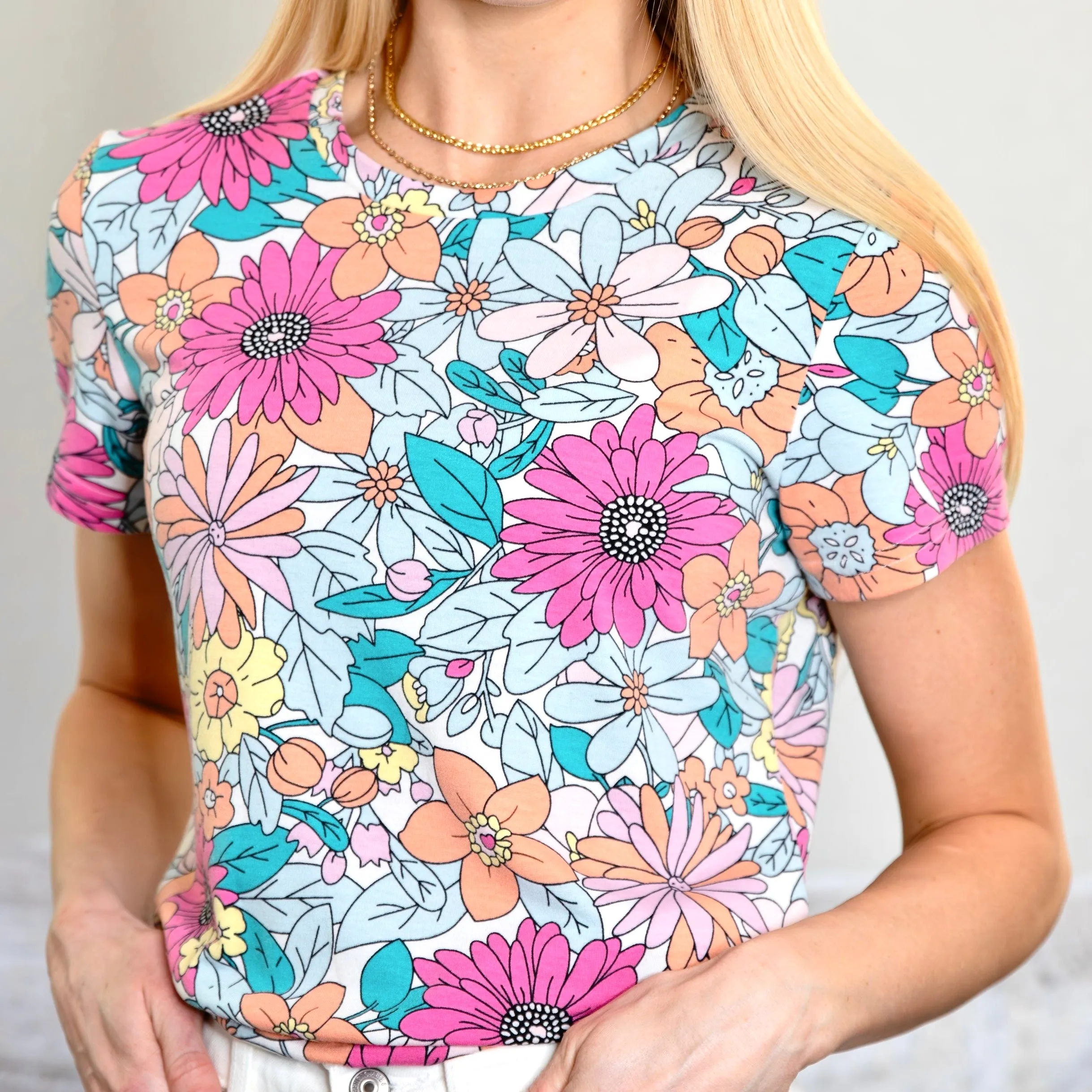 Multicolor Floral Short Sleeve Top
