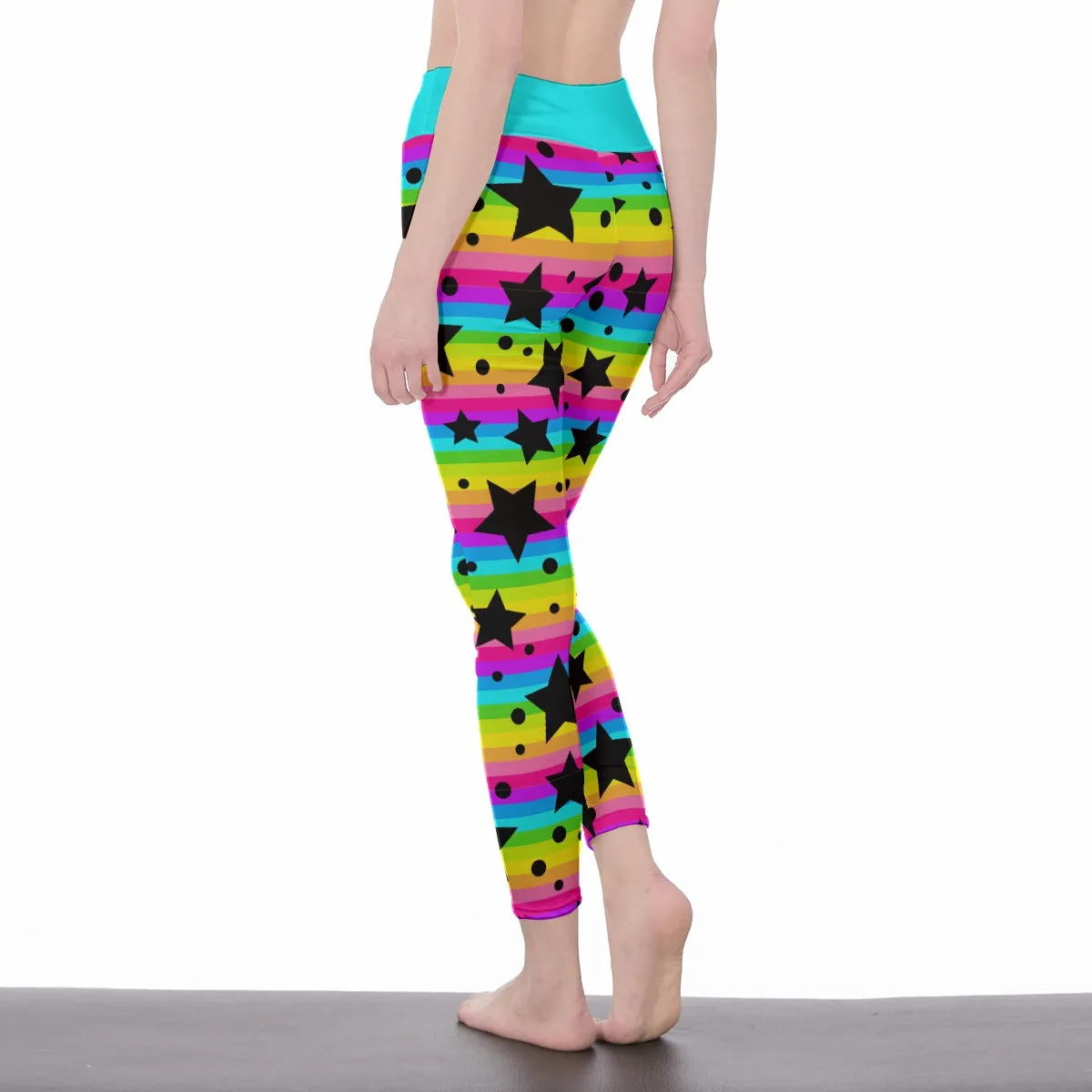 Neon Stripes & Stars High Waist Leggings