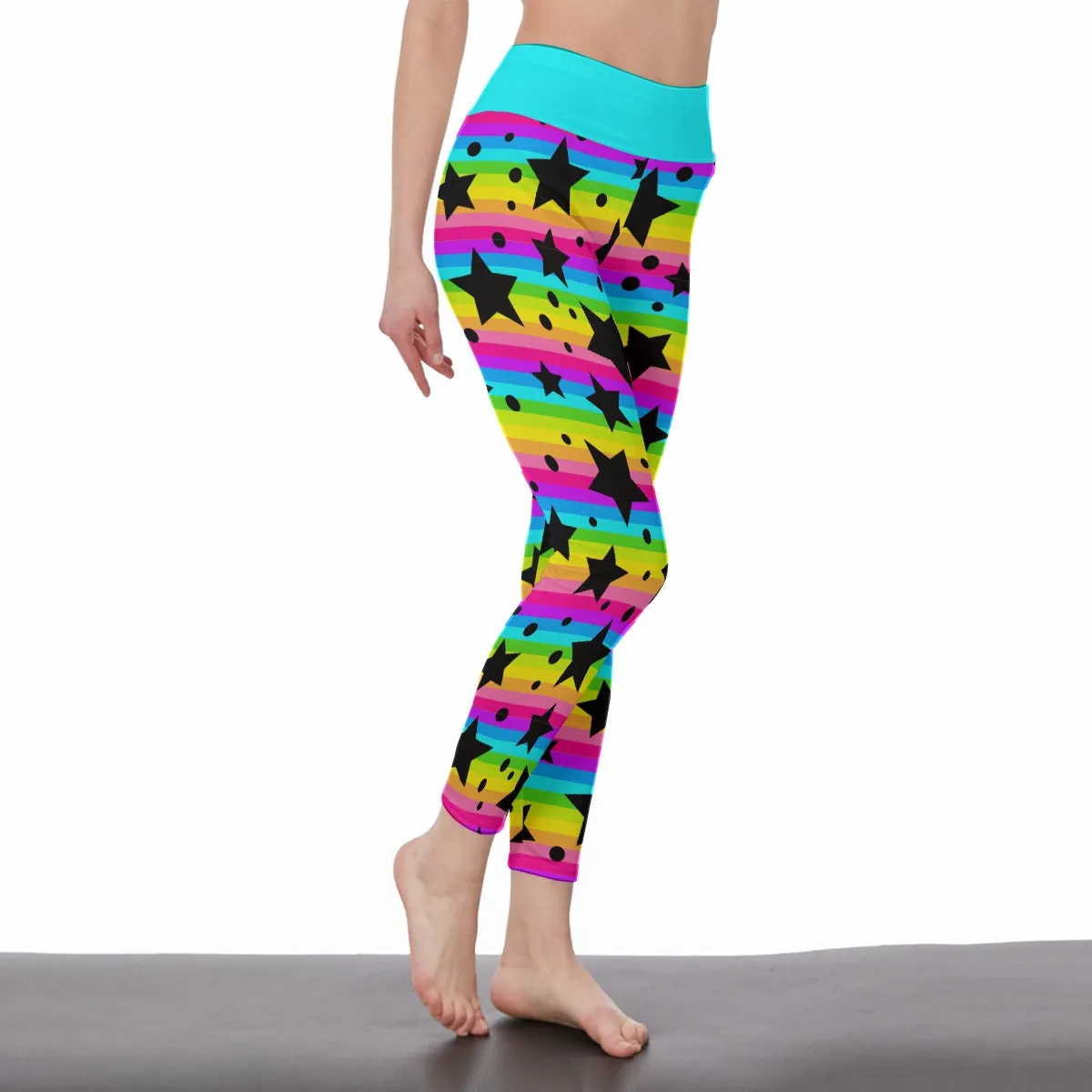 Neon Stripes & Stars High Waist Leggings