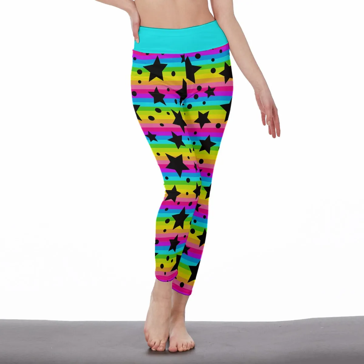 Neon Stripes & Stars High Waist Leggings