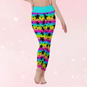 Neon Stripes & Stars High Waist Leggings