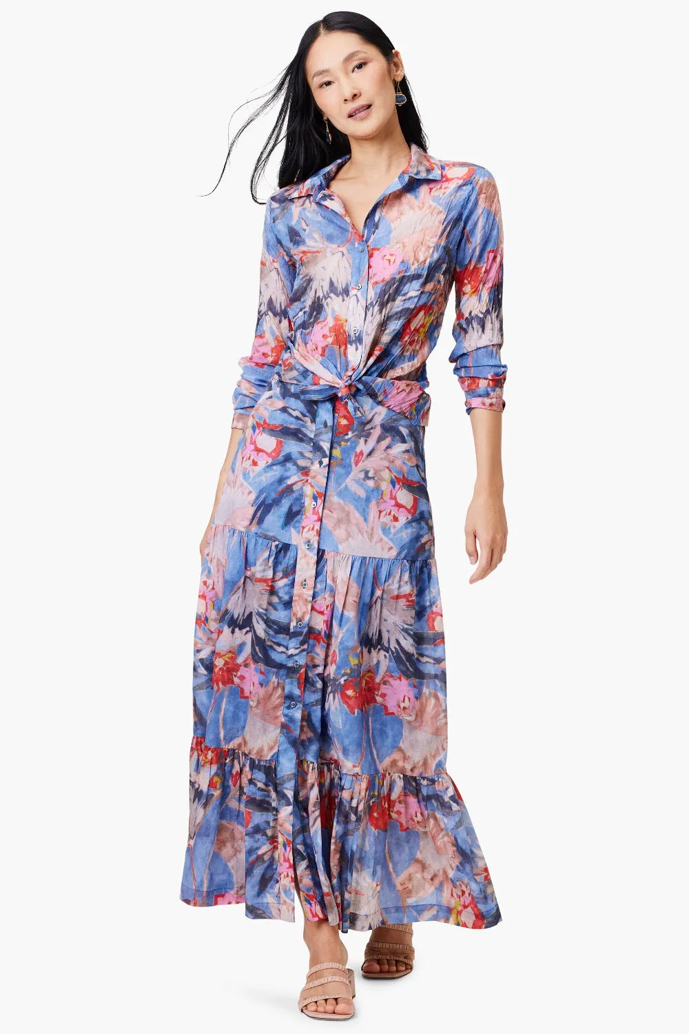 NIC ZOE Blue/Multi Dreamscape Crinkle Button Front Shirt S241644