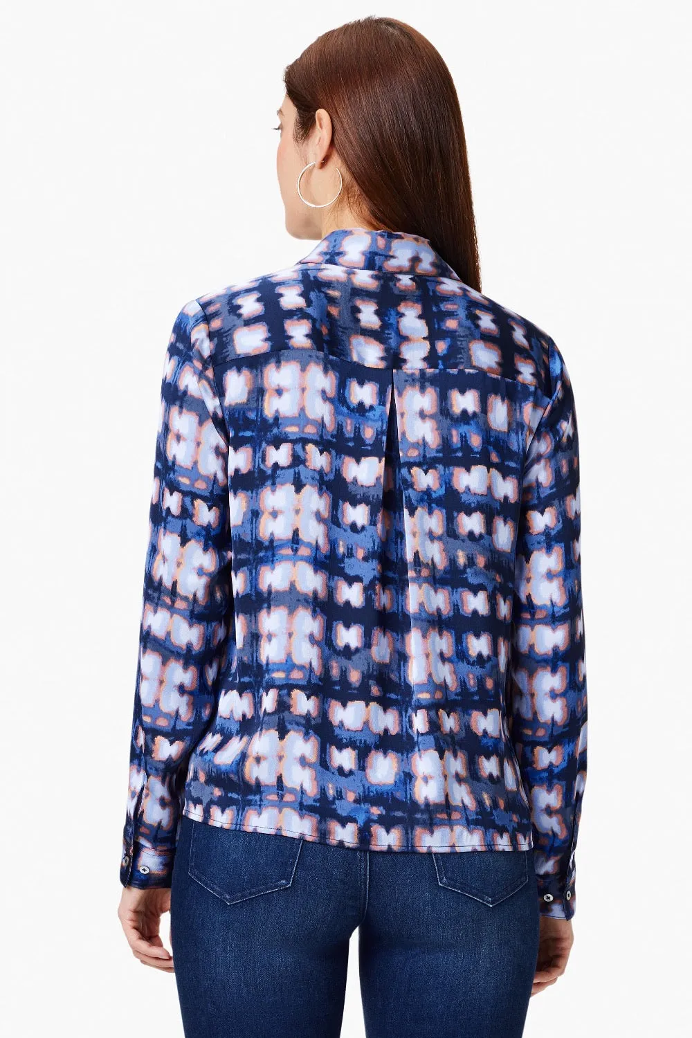 NIC ZOE Indigo/Multi Shibori Glow Button Front Shirt S241614