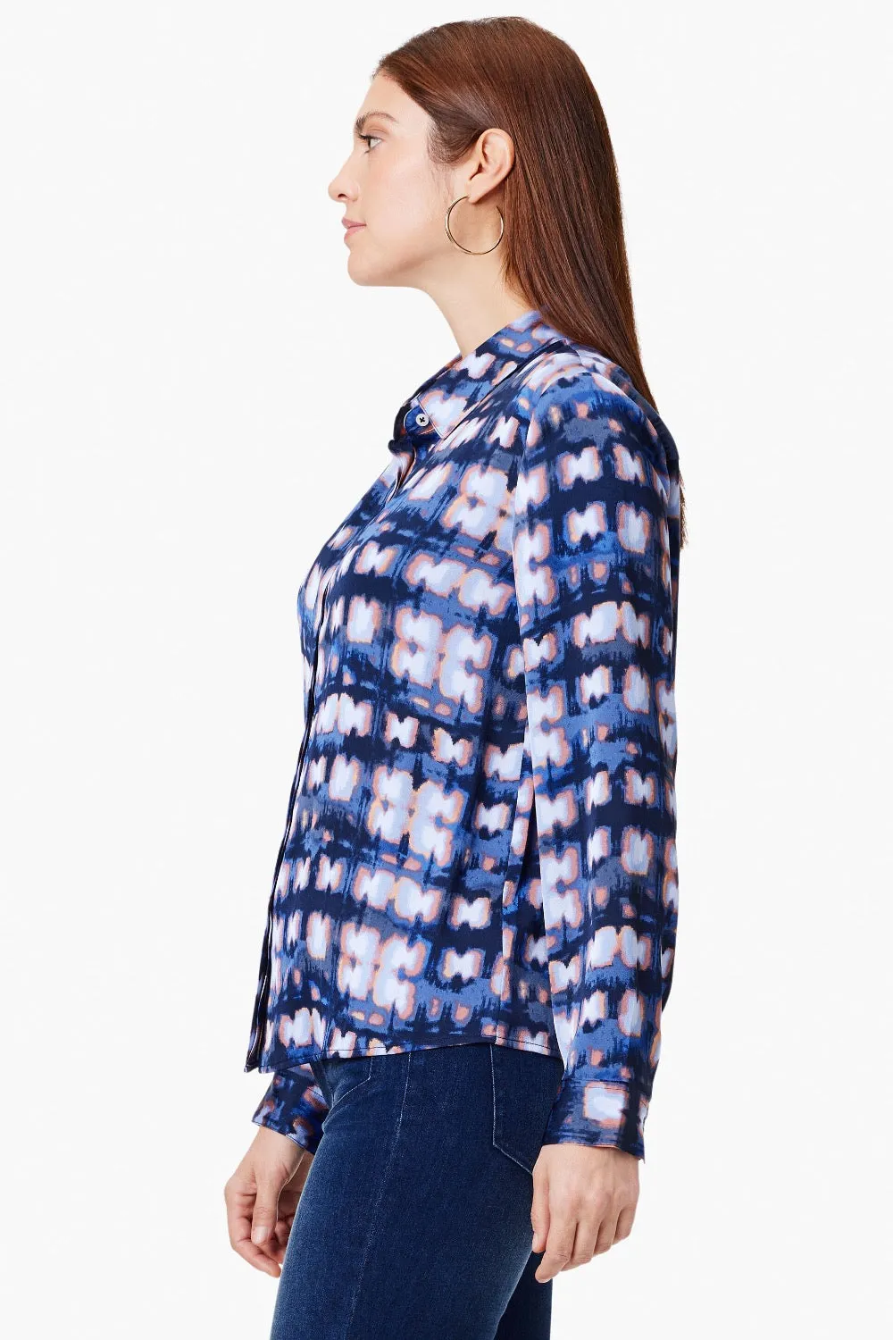 NIC ZOE Indigo/Multi Shibori Glow Button Front Shirt S241614
