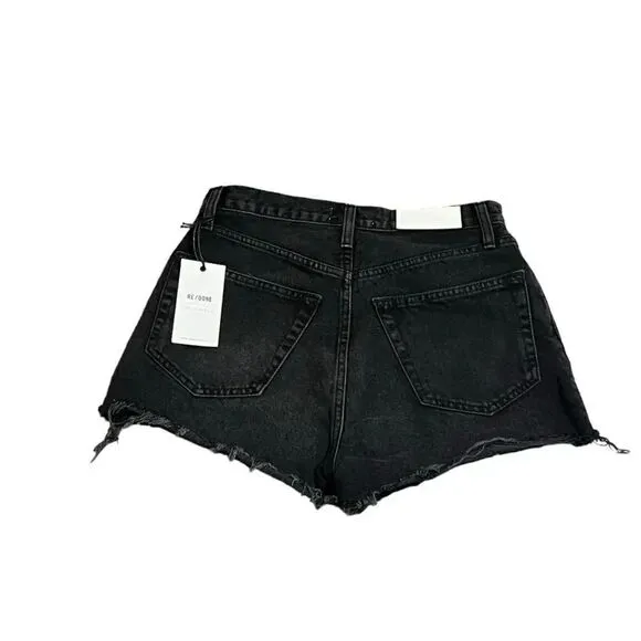 NWT  Re/Done X REVOLVE 70’s High Rise Broken Black distressed hem shorts size 26