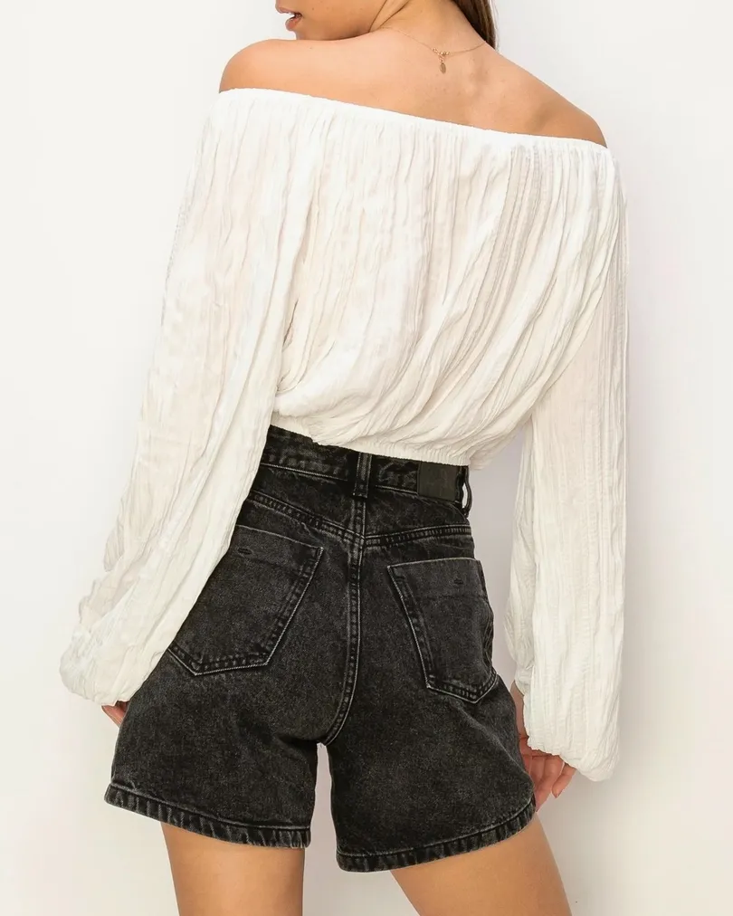 Off Shoulder Balloon Sleeve Top