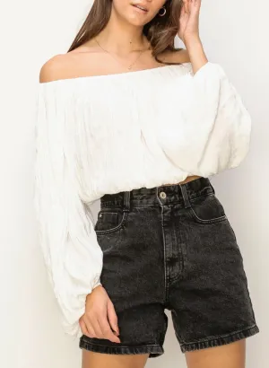 Off Shoulder Balloon Sleeve Top