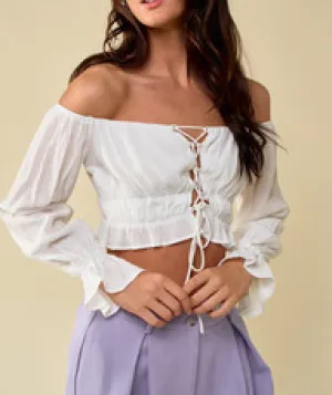 Off Shoulder Lace Up Front Crop Top