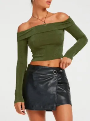 Off Shoulder Long Sleeve Fitted Top