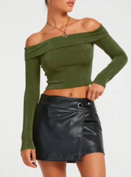 Off Shoulder Long Sleeve Fitted Top