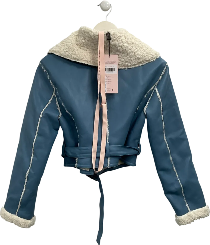 Oh Polly Blue Dora Jacket With Sherling Collar And Trim UK M