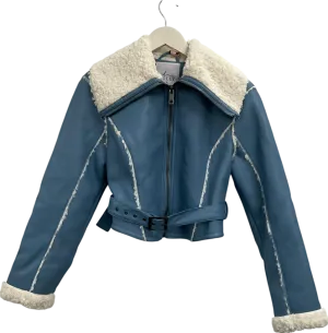 Oh Polly Blue Dora Jacket With Sherling Collar And Trim UK M