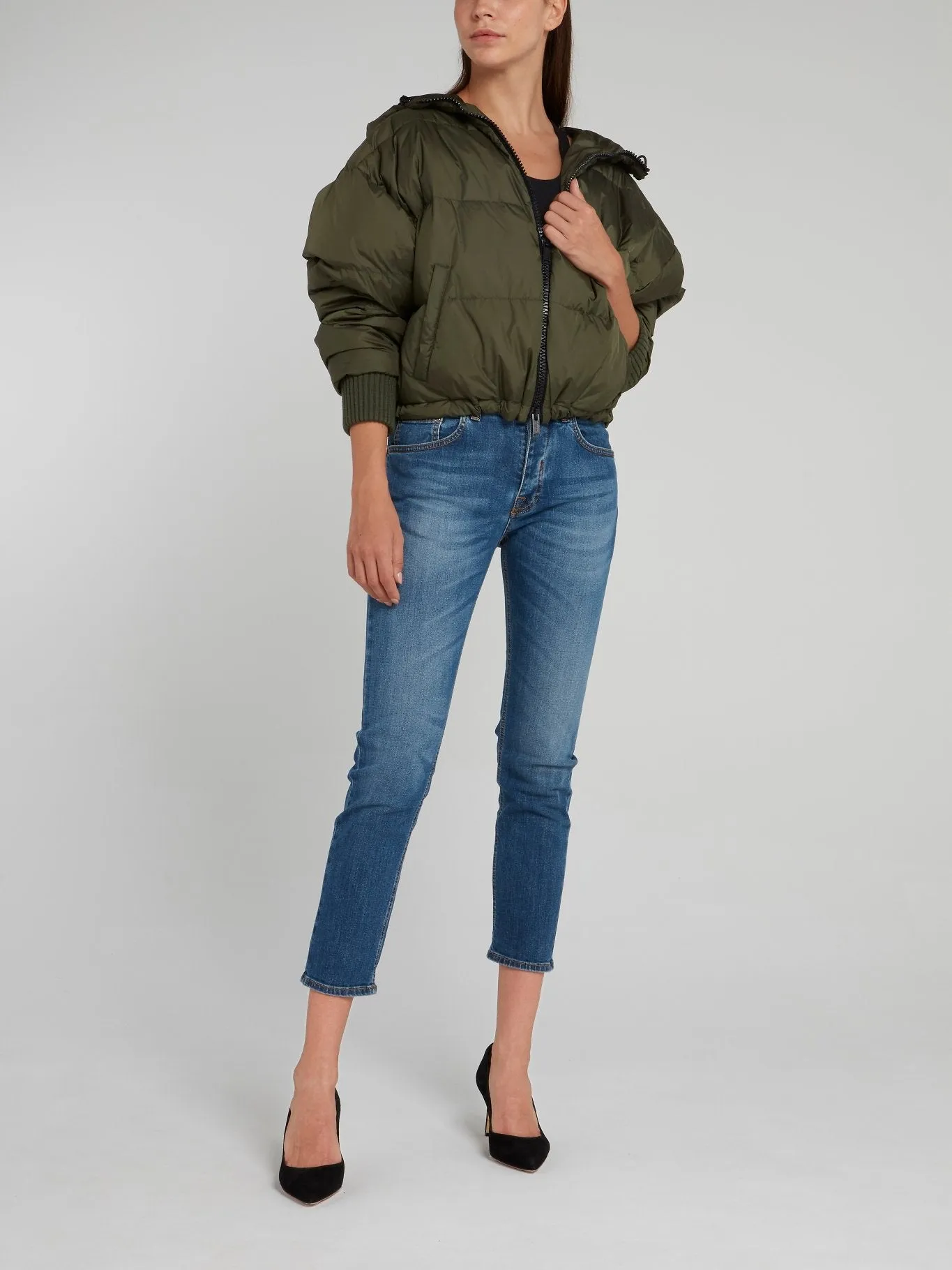 Olive Zip Up Puffer Jacket