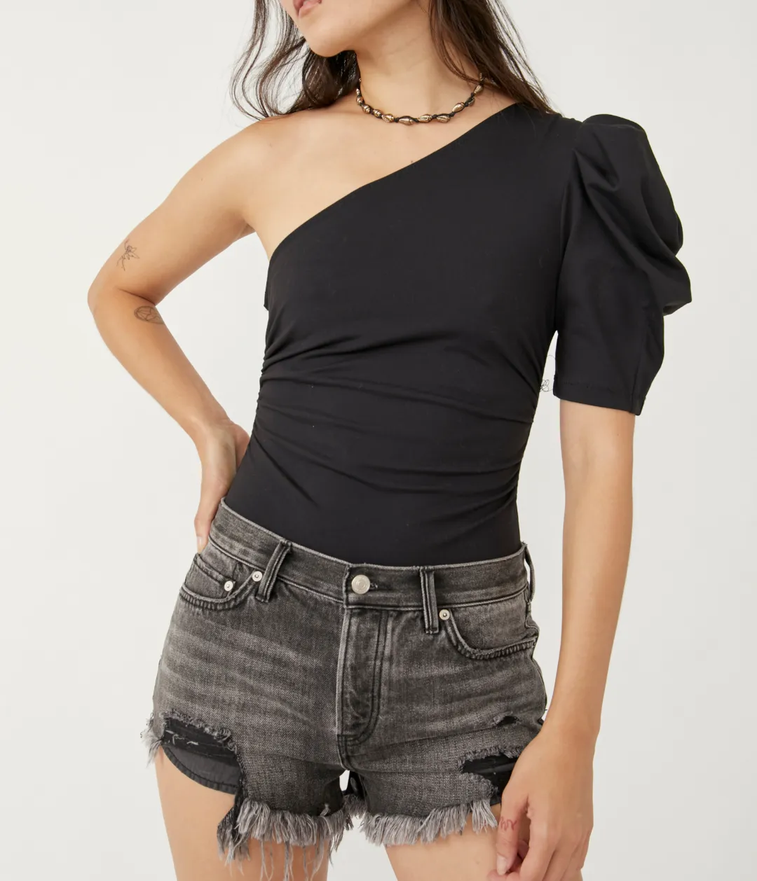 One Shoulder Puff Sleeve Bodysuit