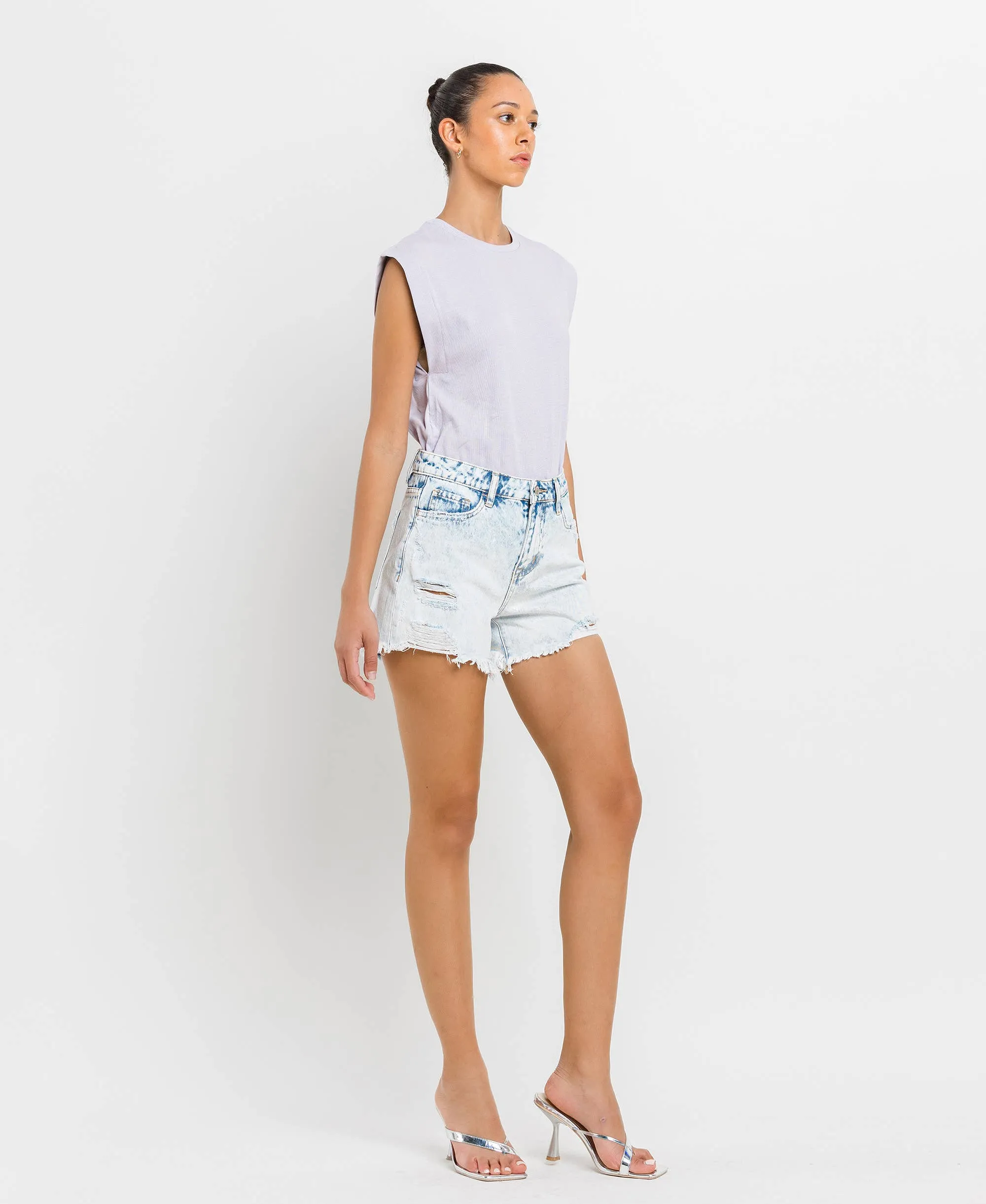Ozzy- High Rise Distressed Shorts