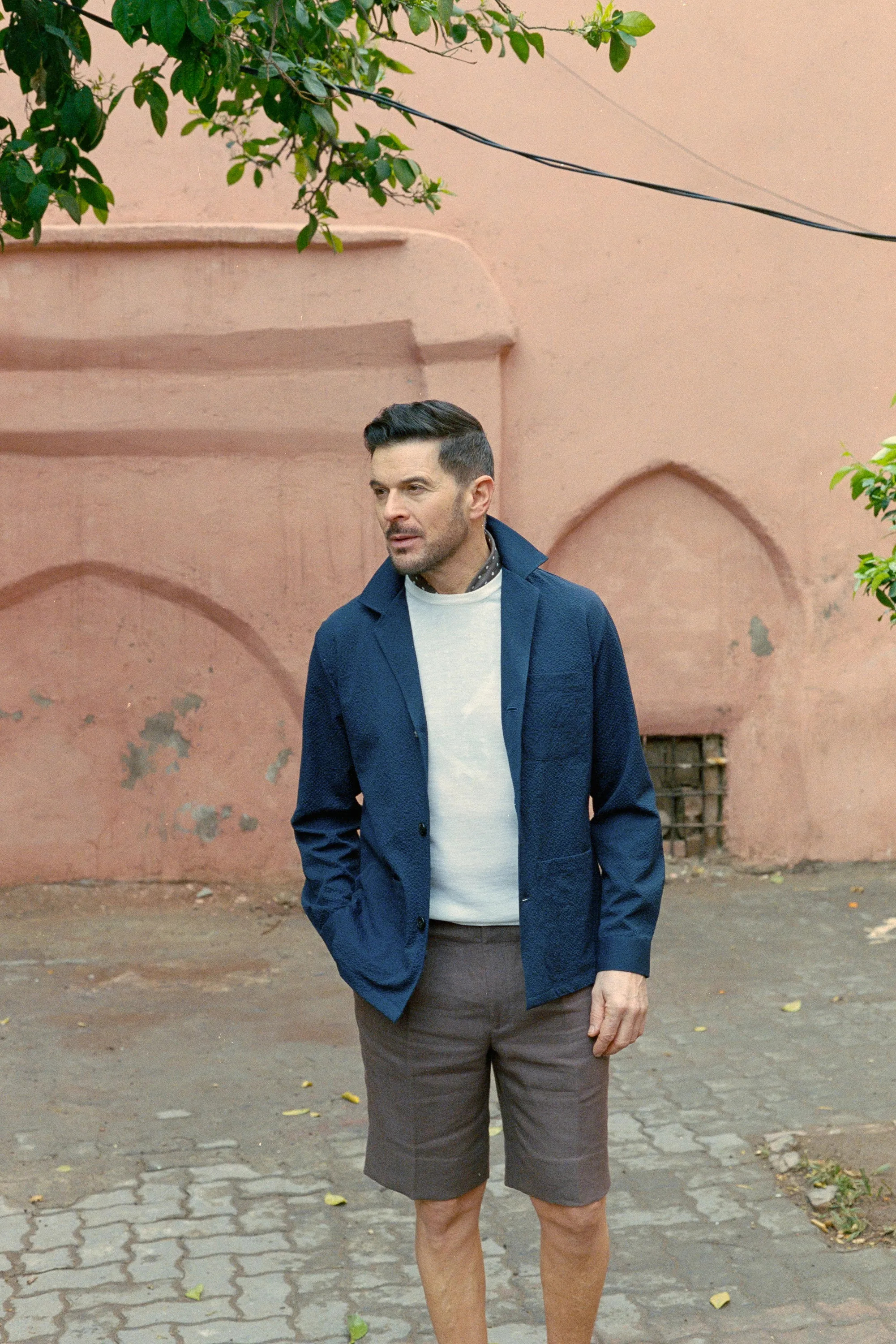 Painters Jacket in Navy Blue Seersucker