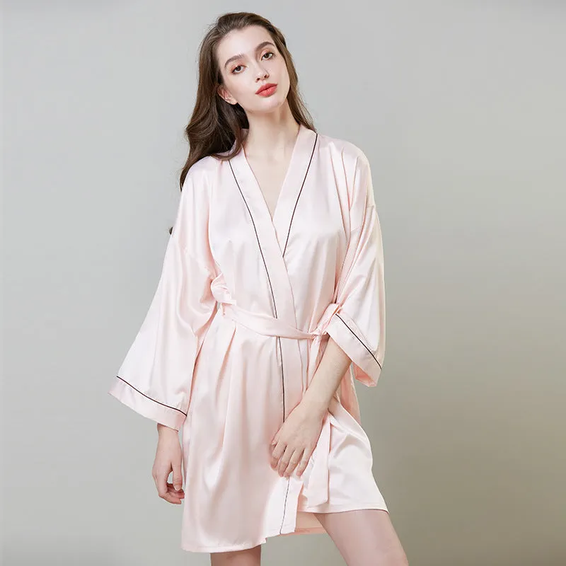 Pajamas Hot Plus-sized Emulation Silk Nightgown Women's Summer Mid-length Sleeves Morning Gowns