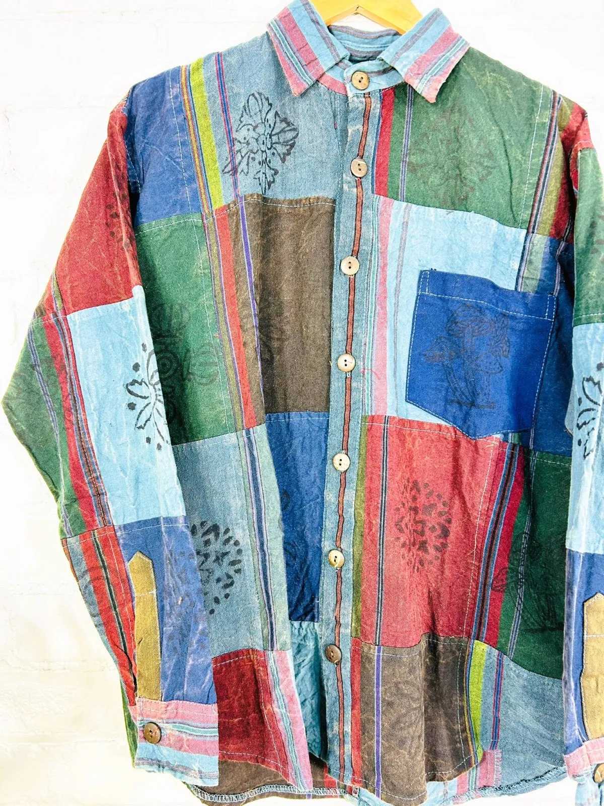 Patchwork Full Button Collar Shirt