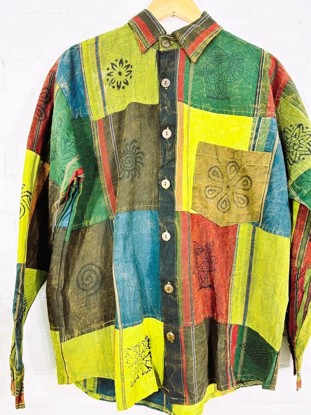 Patchwork Full Button Collar Shirt