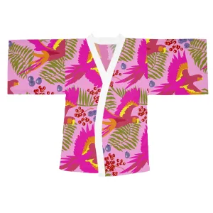 Pink Parrot Print Beach Kimono