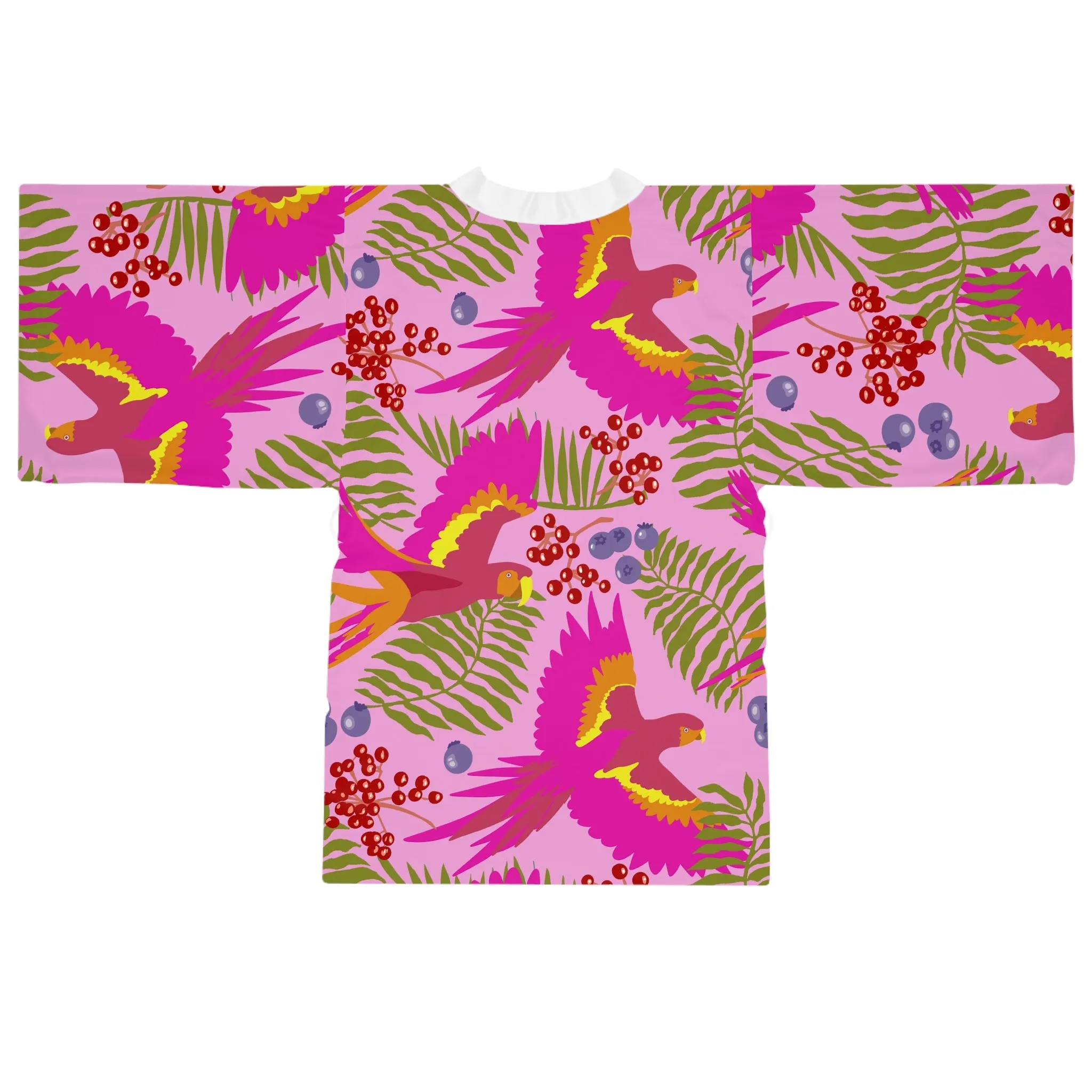 Pink Parrot Print Beach Kimono