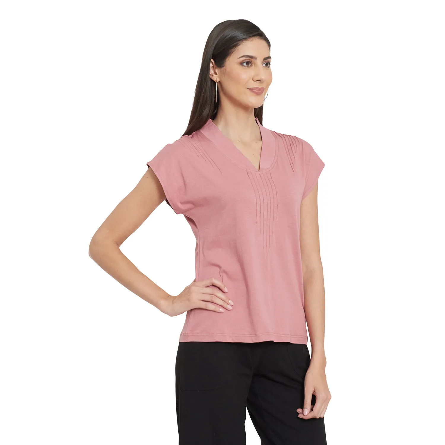 PINK TUCKED DETAILED TOP