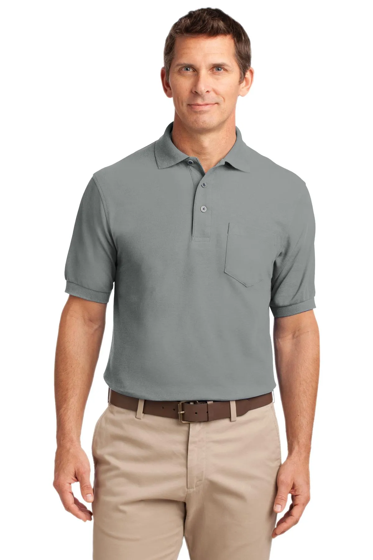 Port Authority Tall Silk Touch Polo with Pocket. TLK500P Cool Grey Tall
