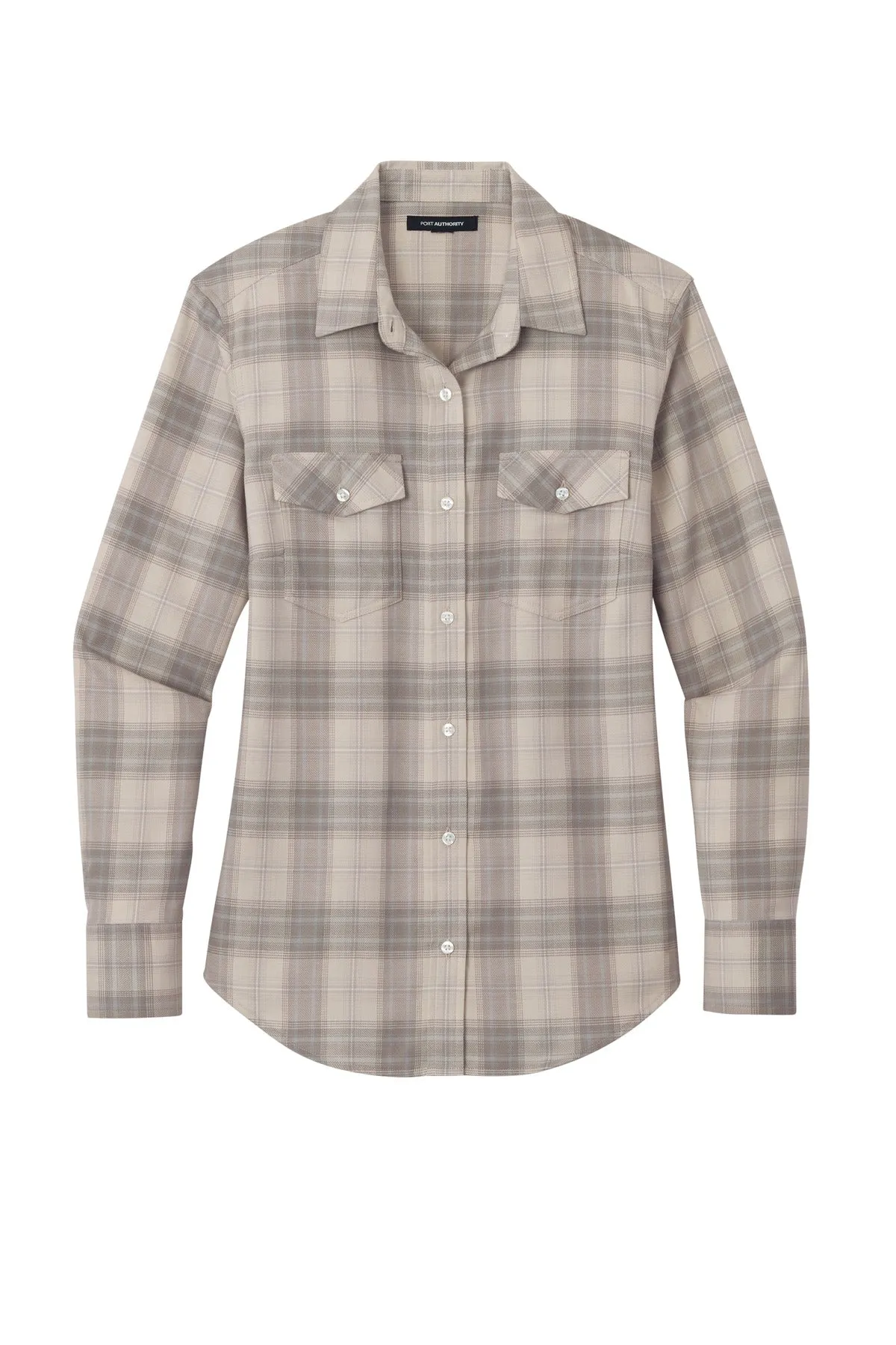 Port Authority Women's Long Sleeve Ombre Plaid Shirt LW672 Frost Grey