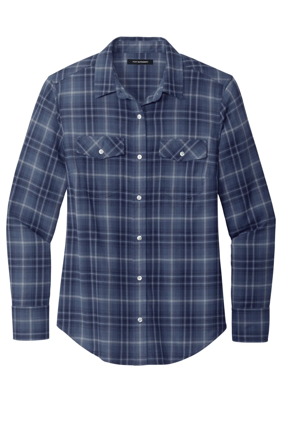 Port Authority Women's Long Sleeve Ombre Plaid Shirt LW672 True Navy