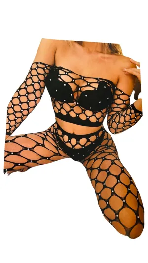 Pot Hole Rhinestone Top Only Black