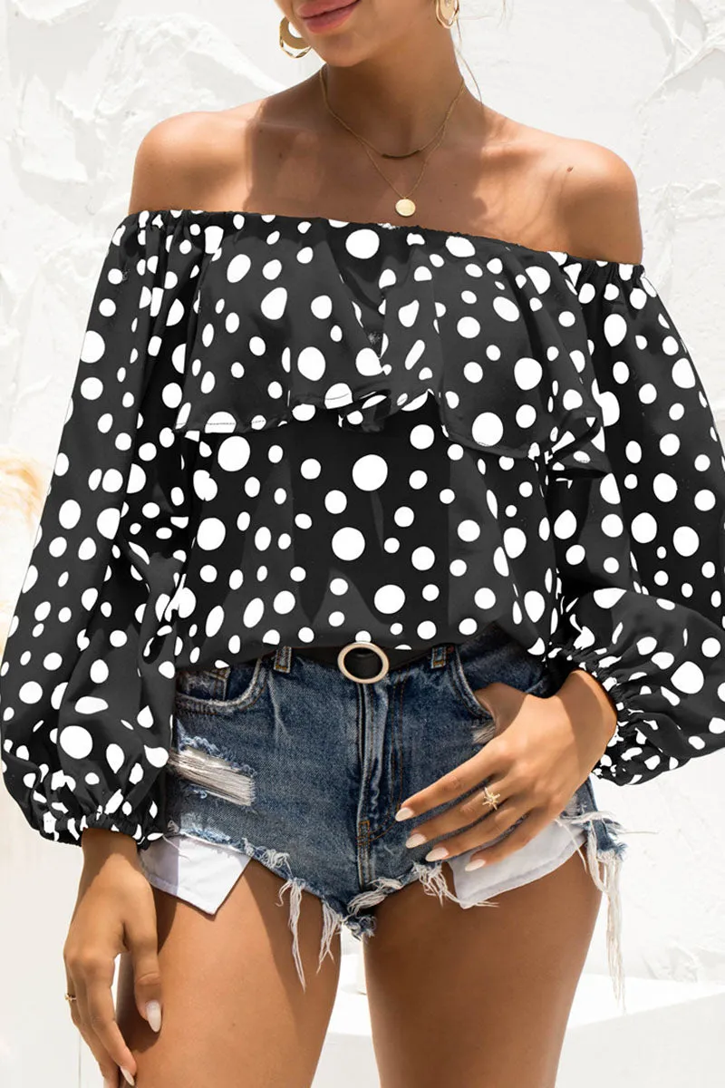 Print Split Joint Off the Shoulder Tops