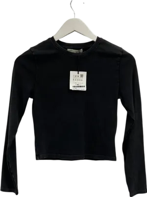 Pull&Bear Long Sleeve T-shirt In Dark Grey Acid Wash UK M