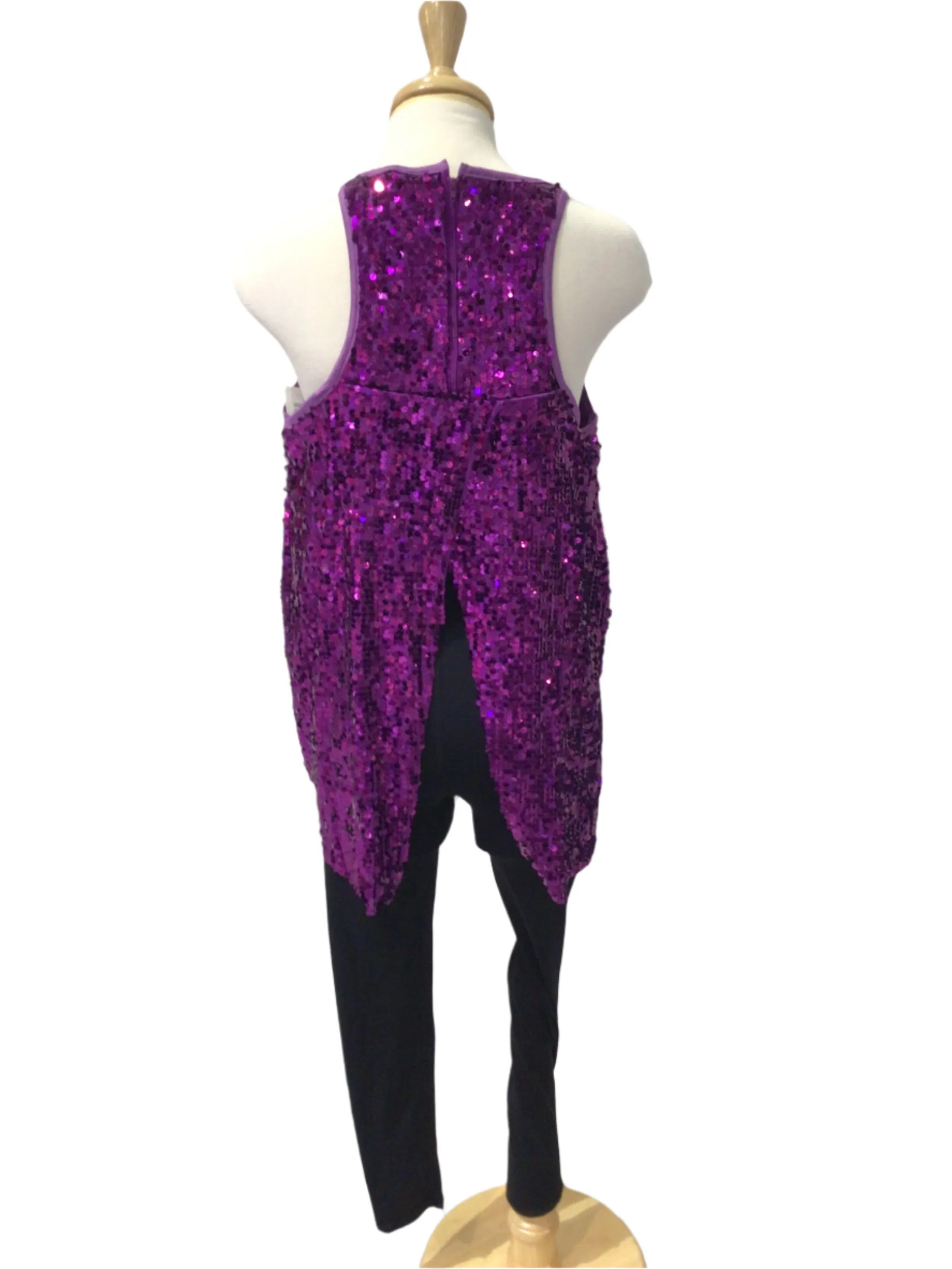 Purple Sequin Halter Top and Black Leggings