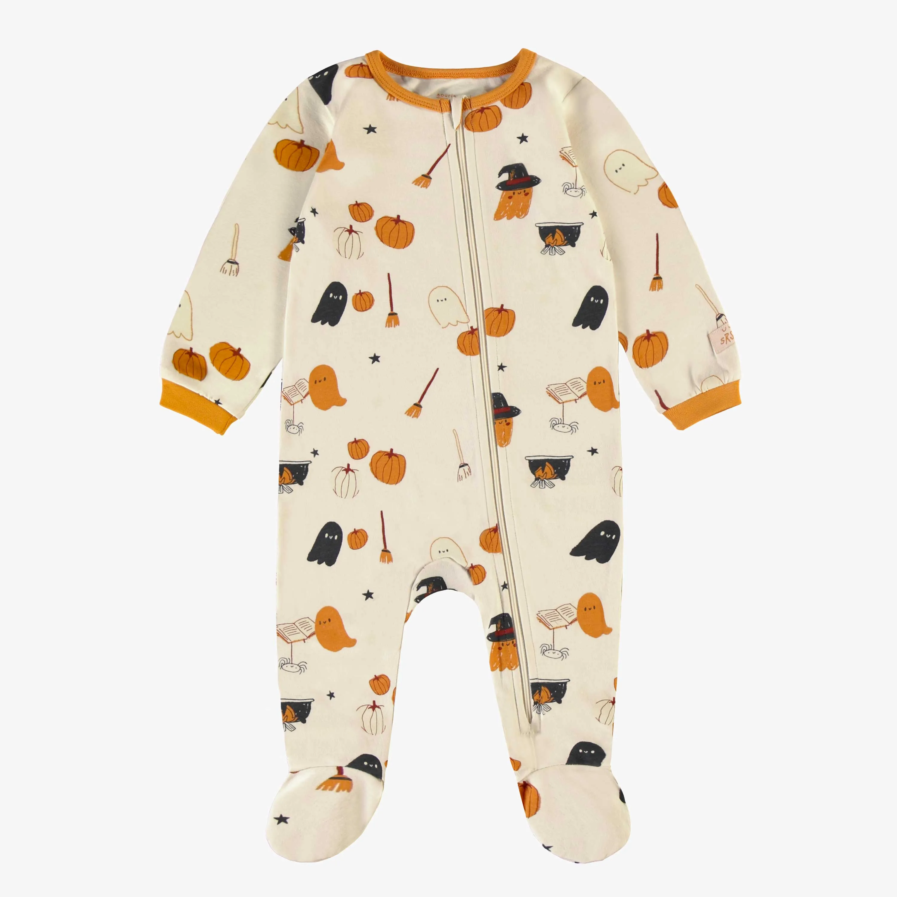 Pyjama crème à motifs d'Halloween phosphorescents en jersey, bébé || Cream pajamas with glow in the dark Halloween all over print in jersey, baby