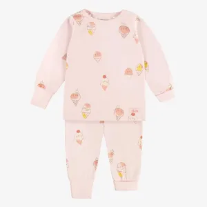 Pyjama rose pâle avec un motif de crèmes glacées en jersey, bébé || Light pink pajama with an ice cream print in jersey, baby