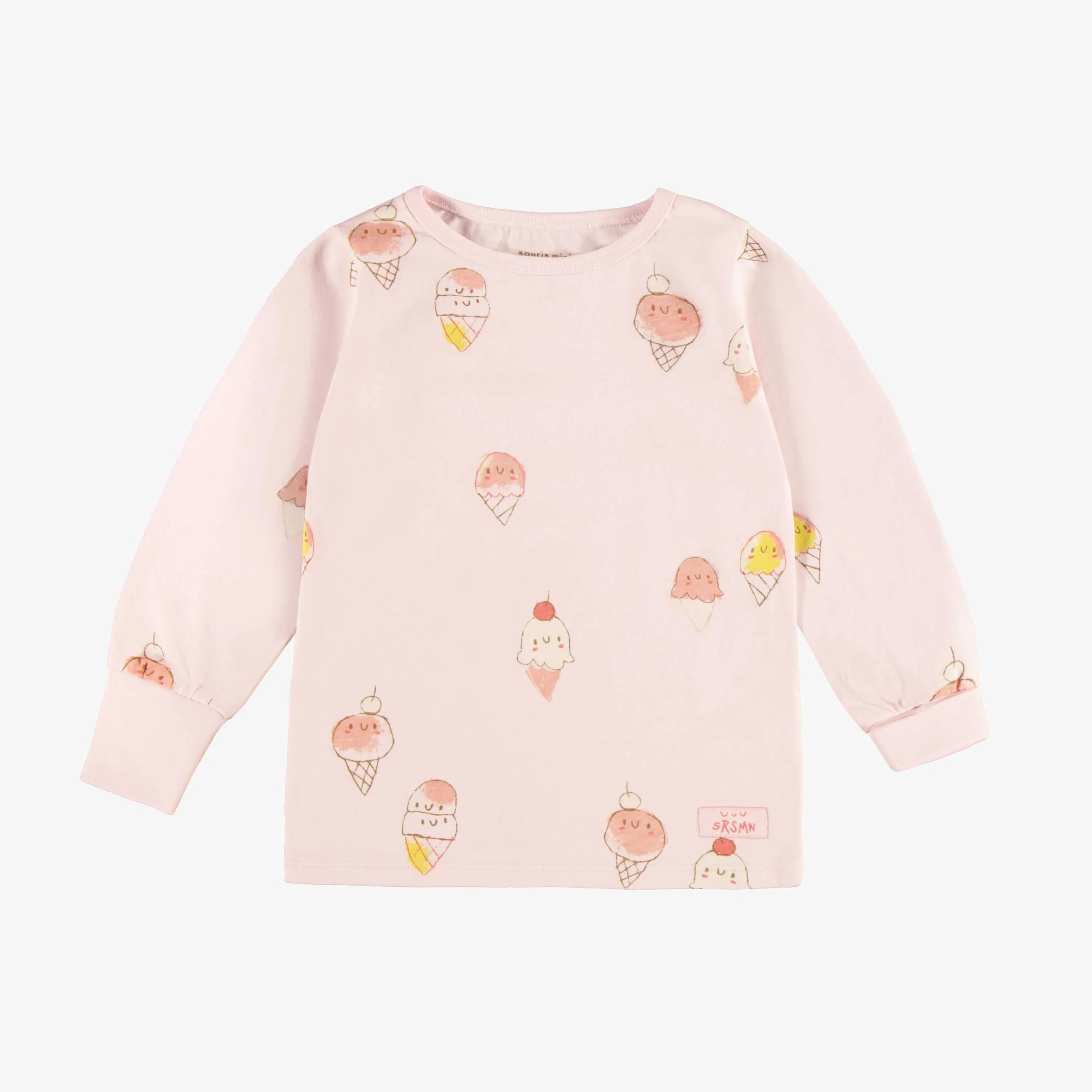 Pyjama rose pâle avec un motif de crèmes glacées en jersey, bébé || Light pink pajama with an ice cream print in jersey, baby