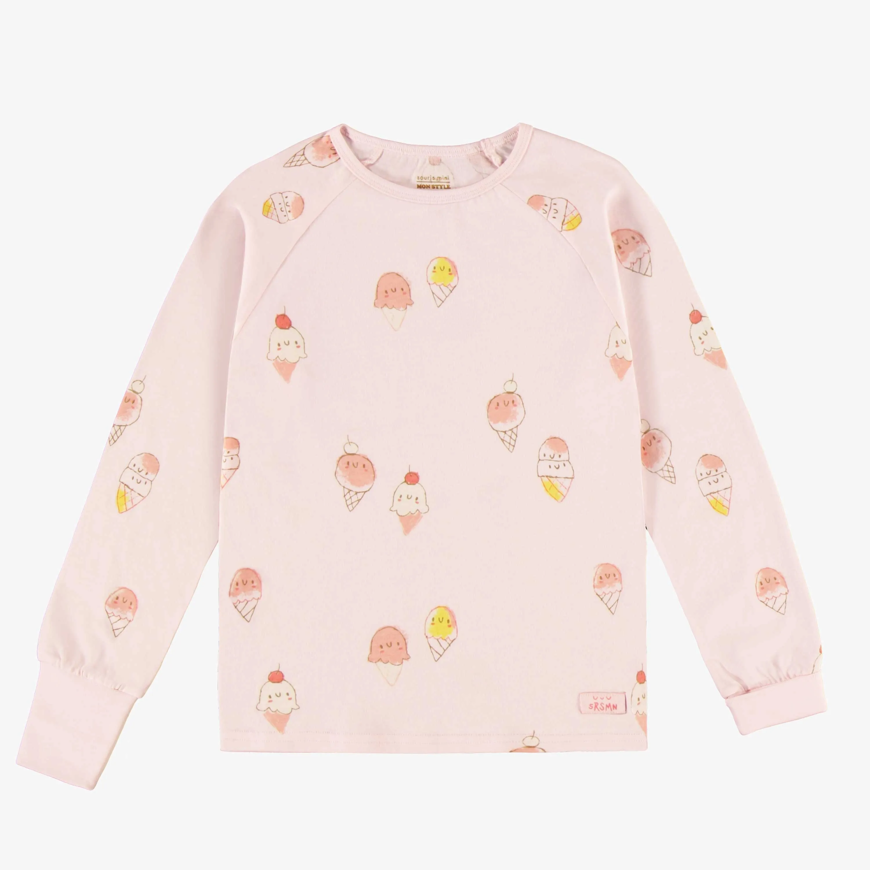Pyjama rose pâle avec un motif de crèmes glacées en jersey, enfant || Light pink pajama with an ice cream print in jersey, child