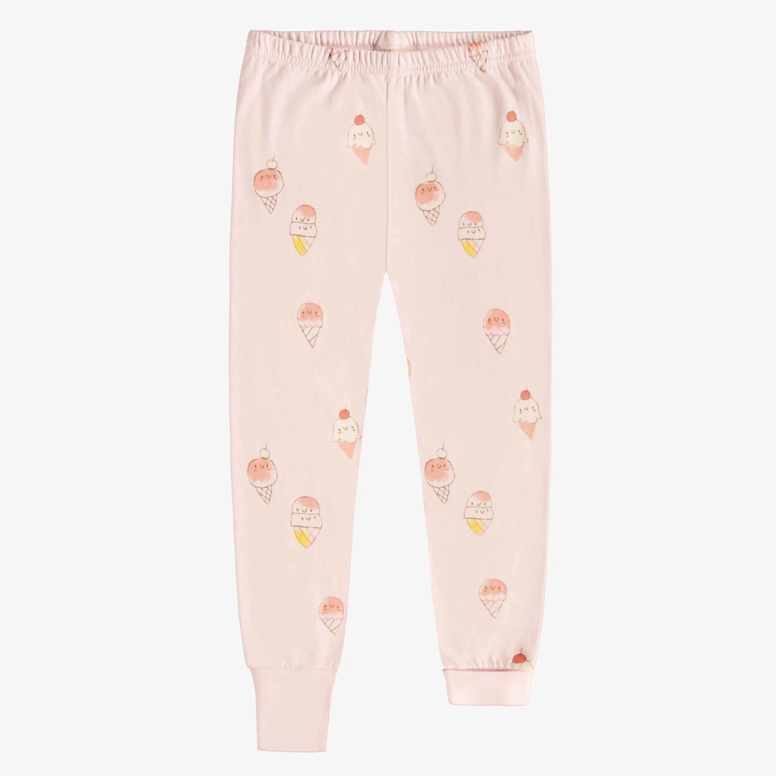 Pyjama rose pâle avec un motif de crèmes glacées en jersey, enfant || Light pink pajama with an ice cream print in jersey, child