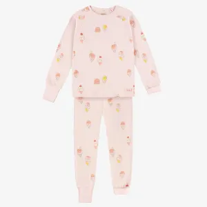 Pyjama rose pâle avec un motif de crèmes glacées en jersey, enfant || Light pink pajama with an ice cream print in jersey, child