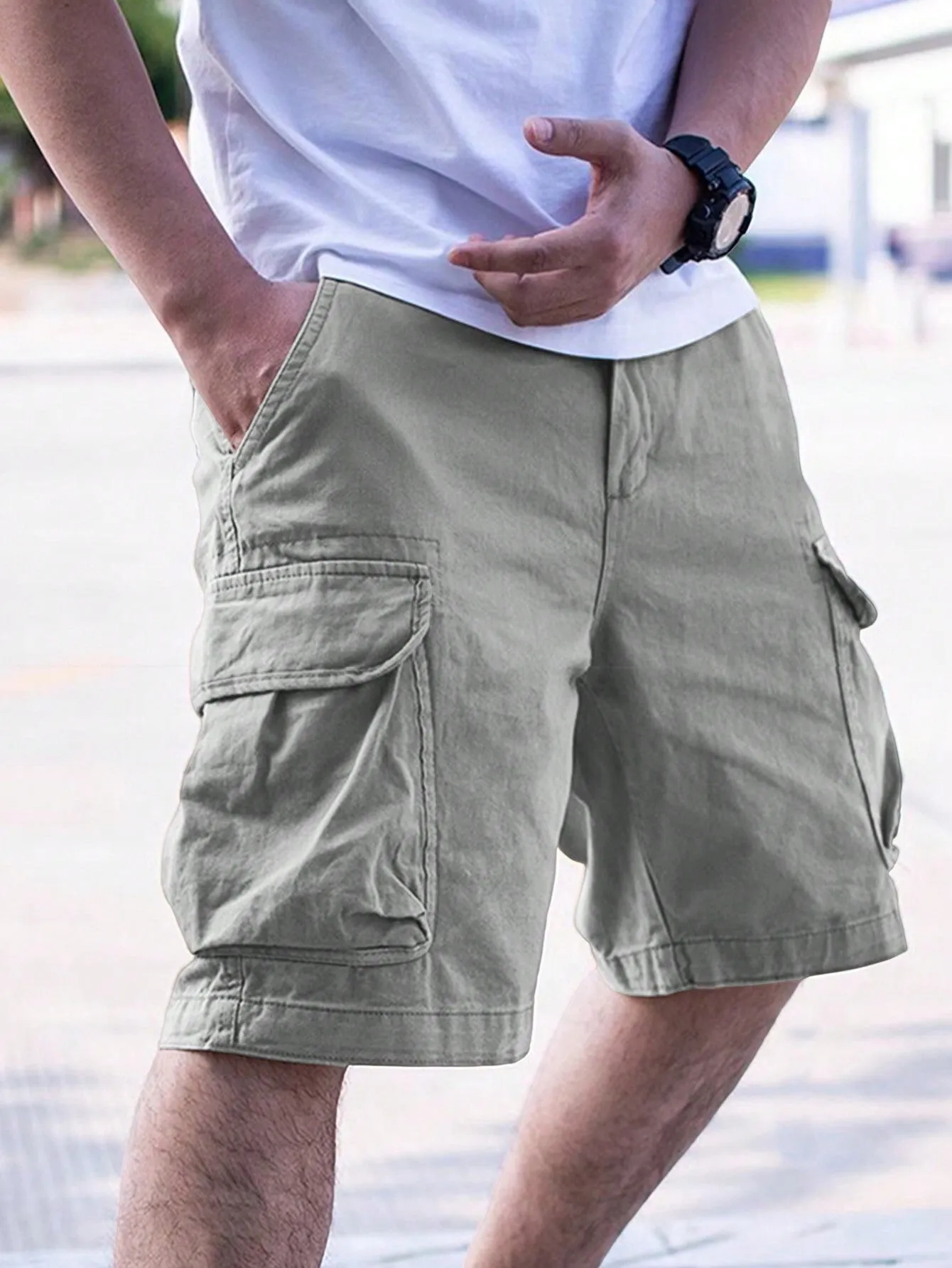 QA Homme Men's Summer Loose Flap Pocket Side Cargo Shorts