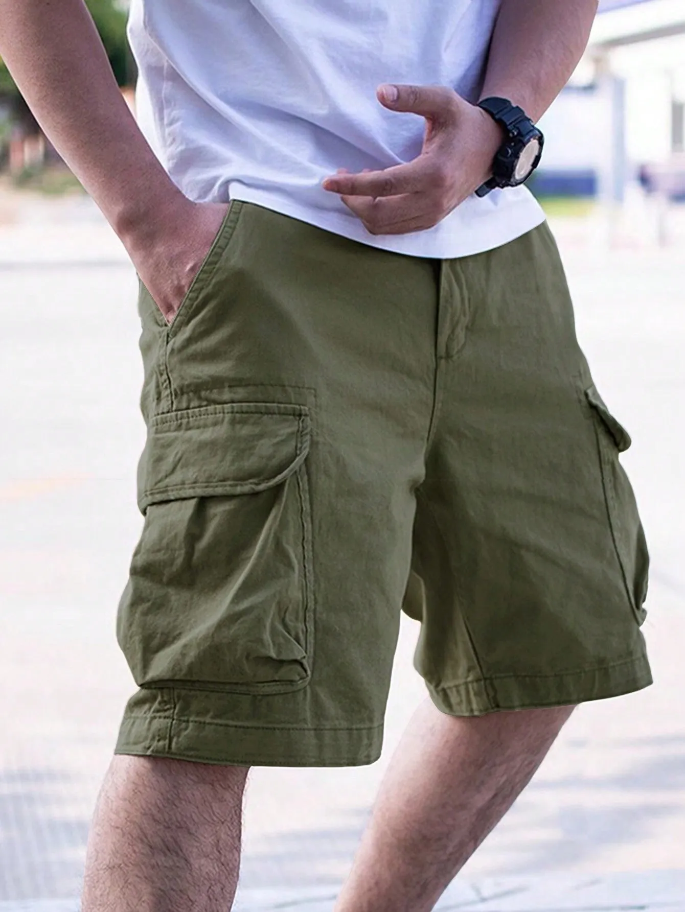 QA Homme Men's Summer Loose Flap Pocket Side Cargo Shorts