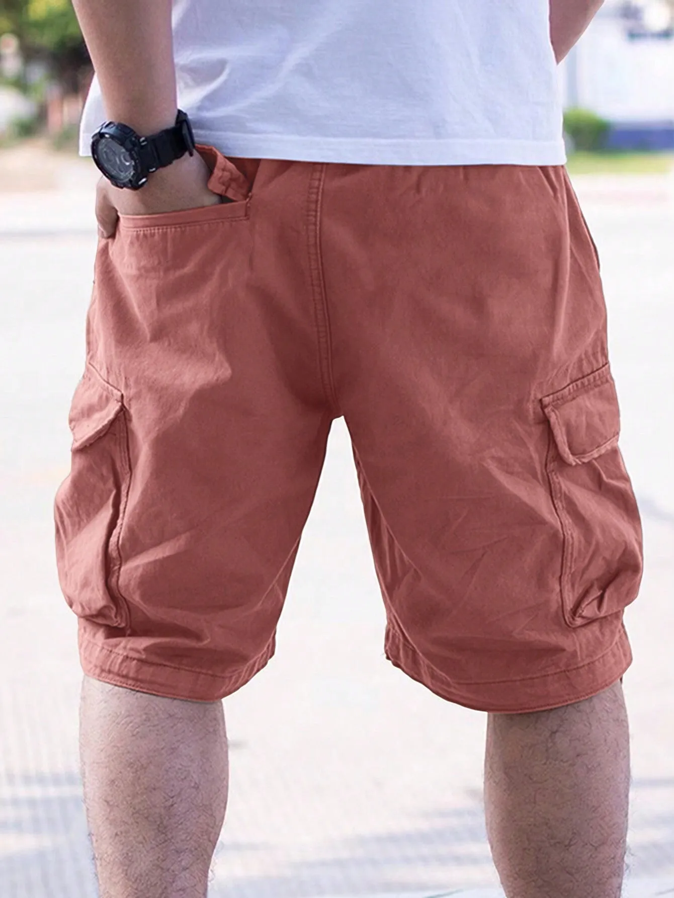 QA Homme Men's Summer Loose Flap Pocket Side Cargo Shorts