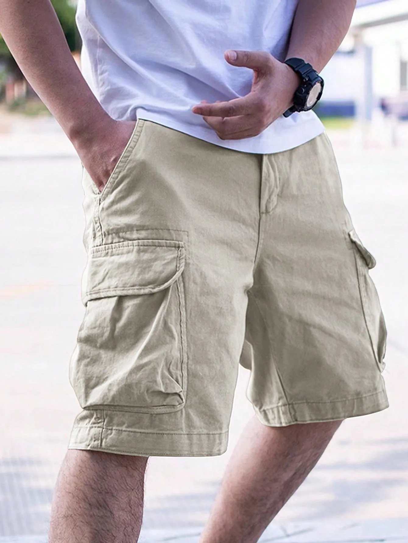 QA Homme Men's Summer Loose Flap Pocket Side Cargo Shorts