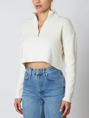 Quarter Zip Cropped Long Sleeve Drop Shoulder Sweater