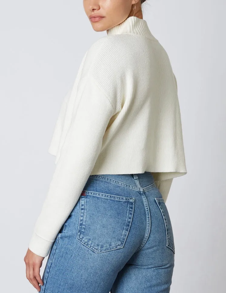 Quarter Zip Cropped Long Sleeve Drop Shoulder Sweater