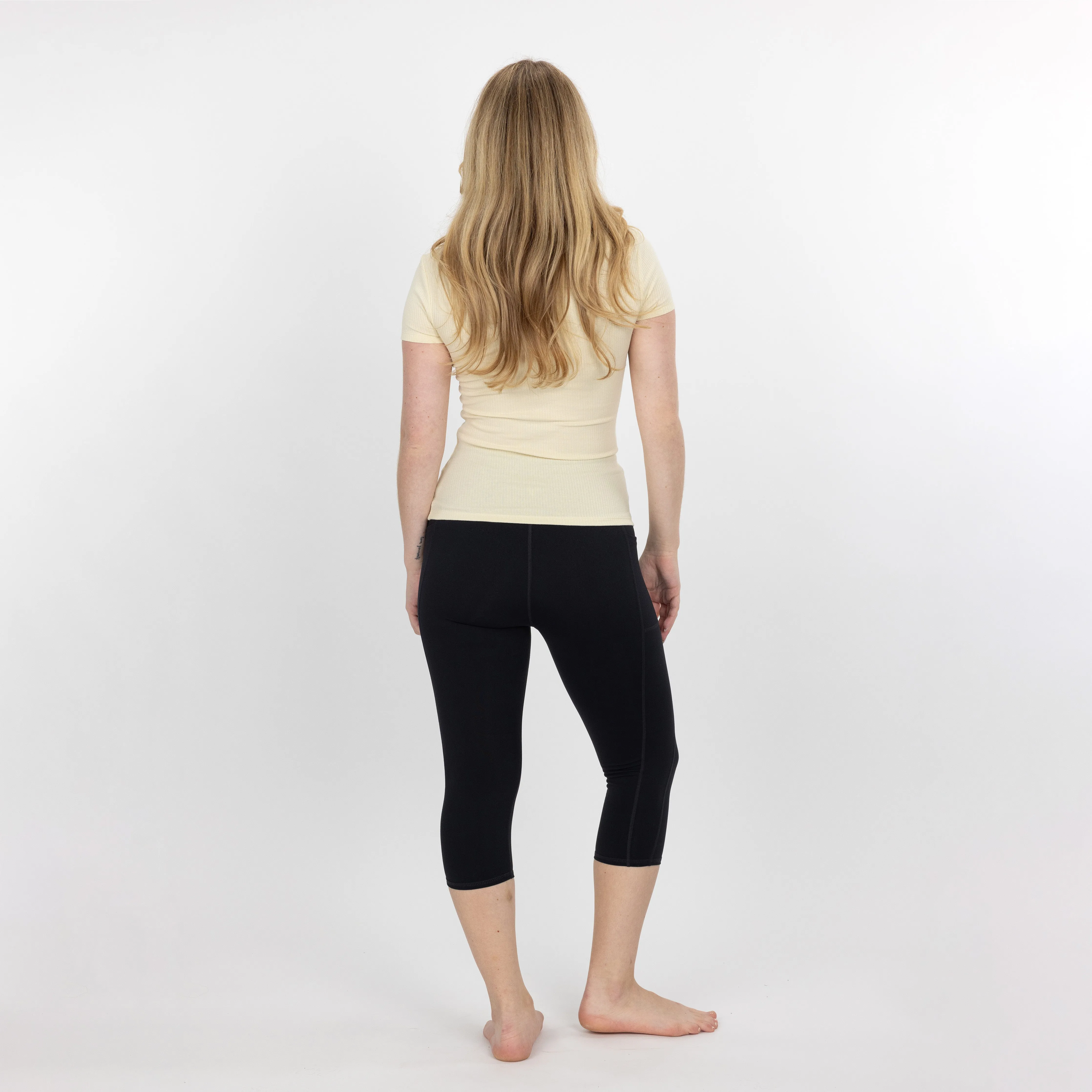 "Chunky" Cotton / Spandex Short Sleeve Scoop Neck Top - White Asparagus