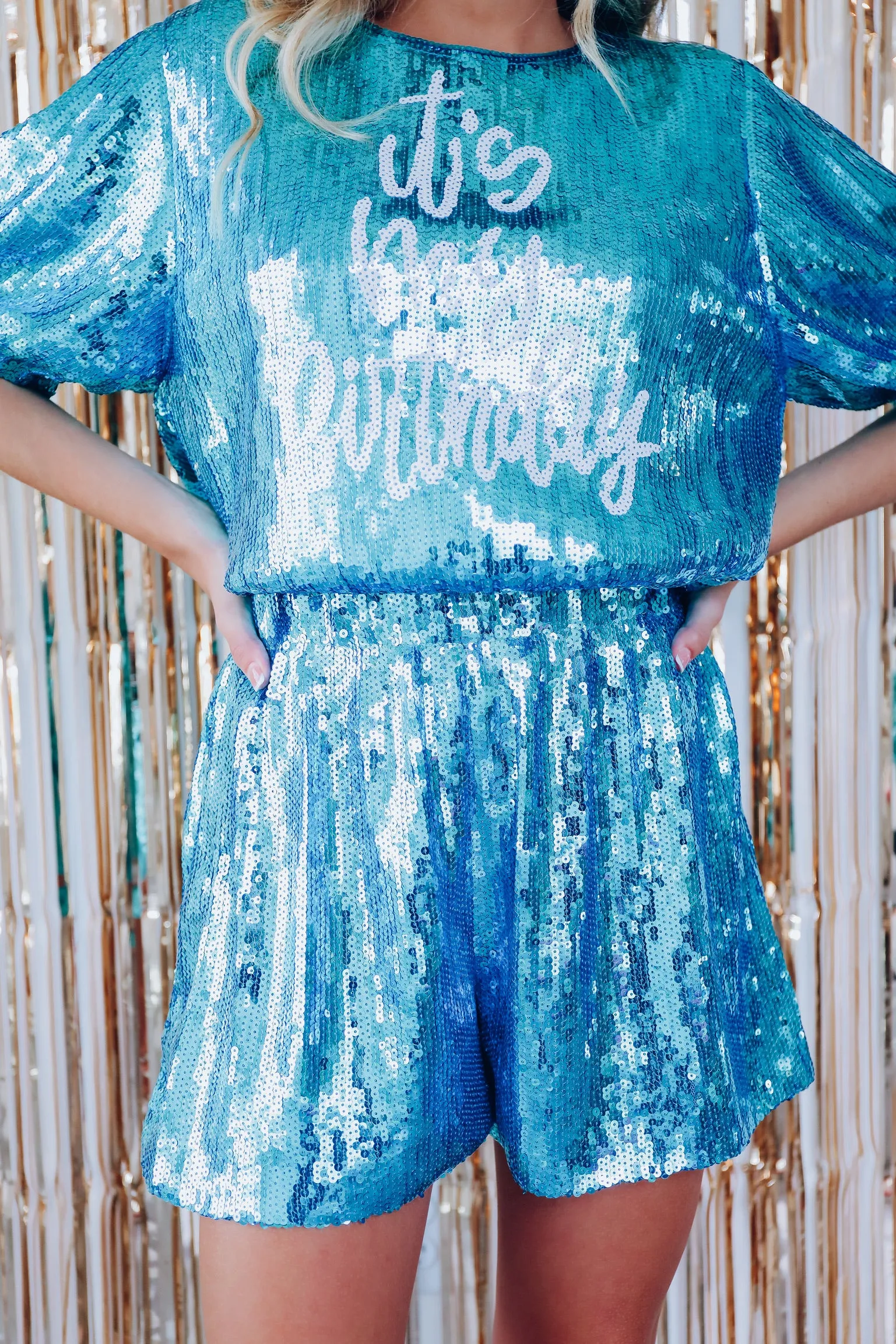 "It's My Birthday" Sequin Crop Top And Shorts Set