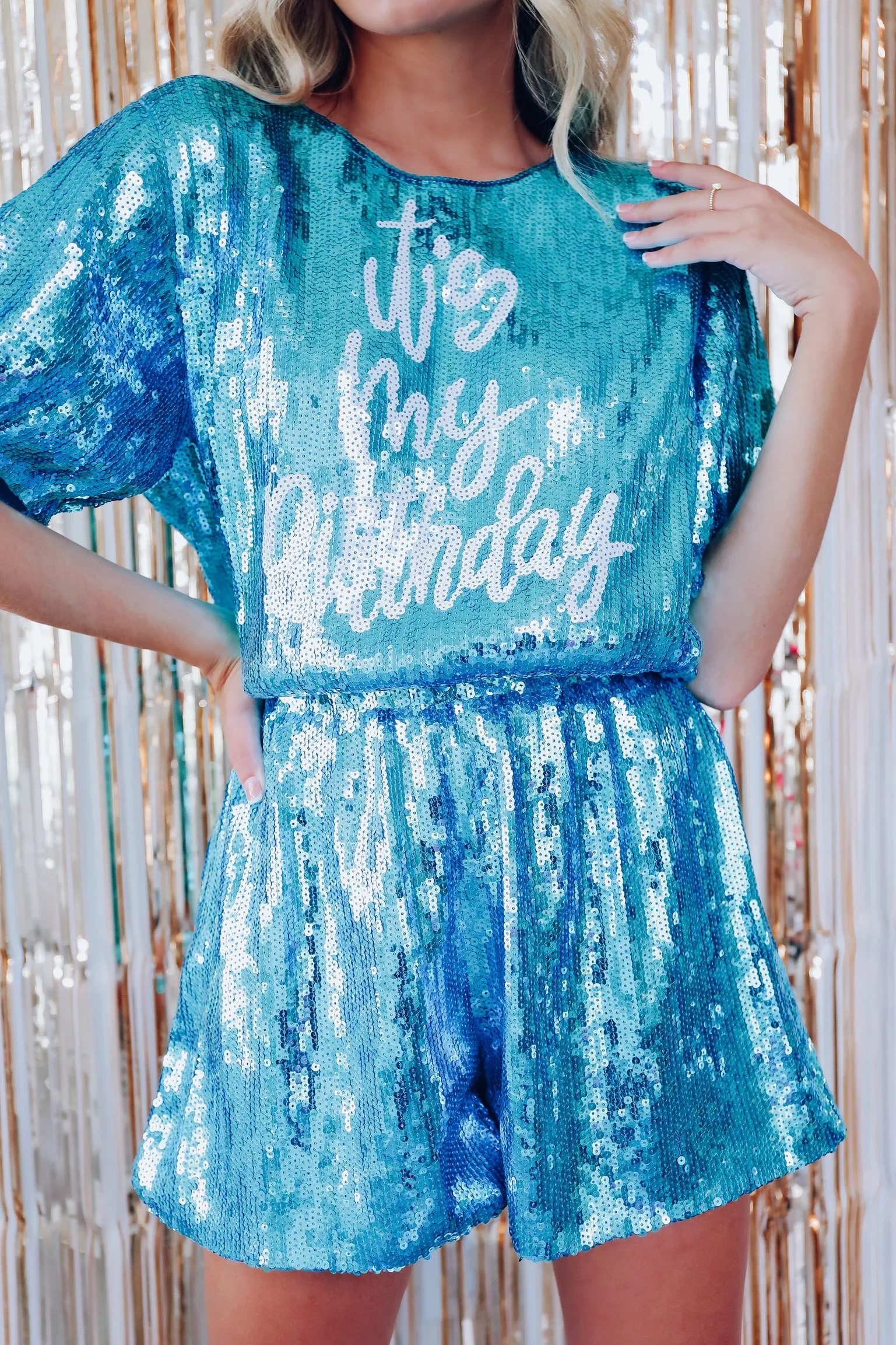 "It's My Birthday" Sequin Crop Top And Shorts Set