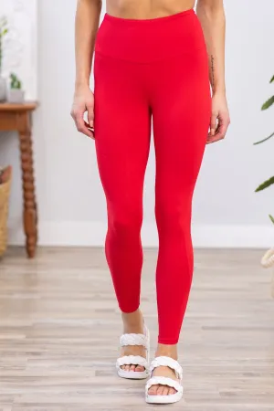 Red Wide Waistband Leggings